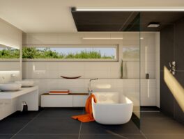 Bad mit schwarzen grossen Fliesen